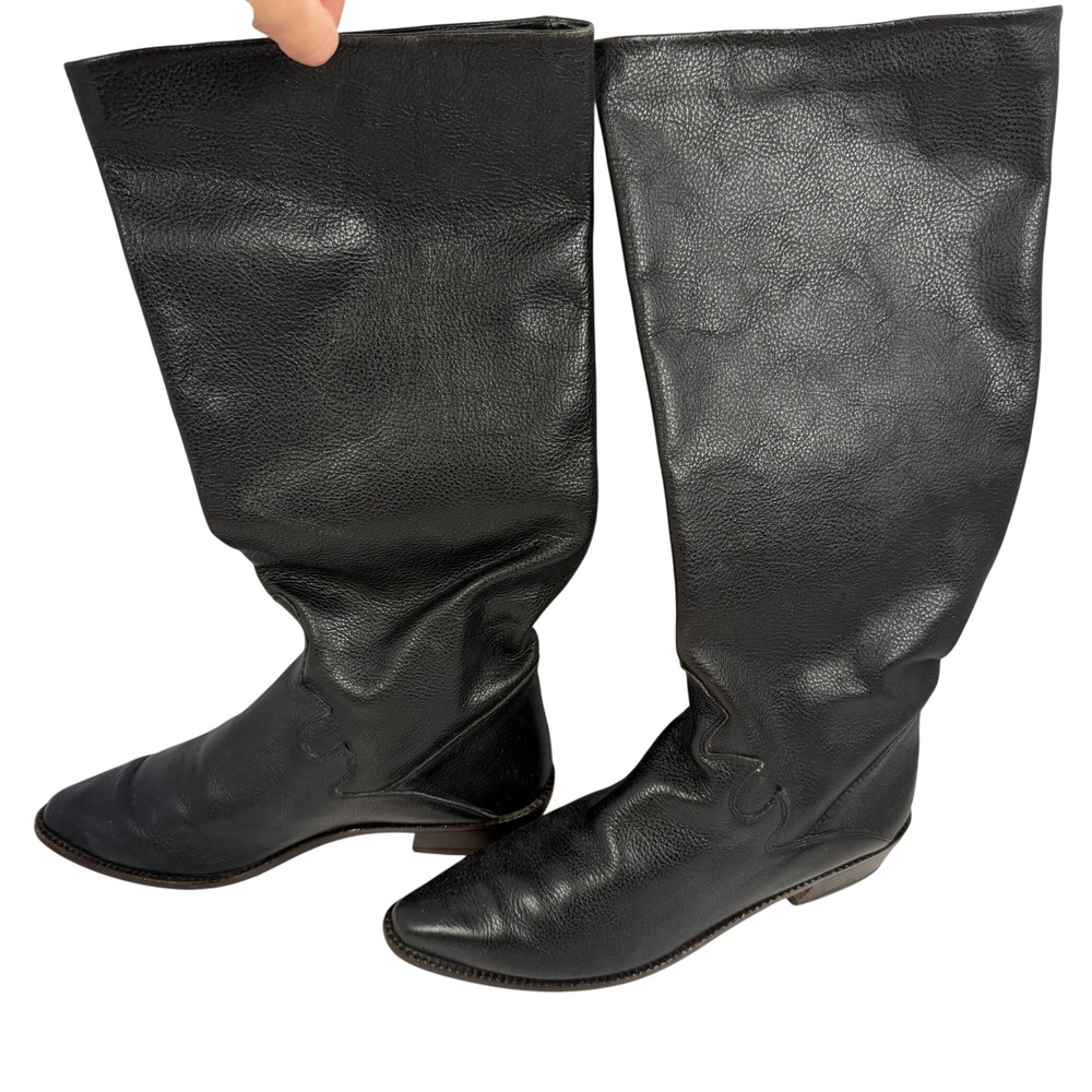 Glacee Vintage Western Minimalist Womens Tall Slouch Boots Black Leather 10B